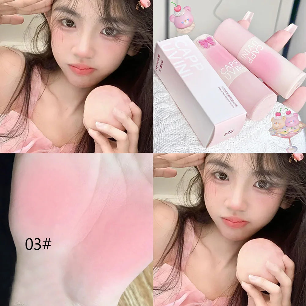 Cappuvini Natural Pink Color Blusher Stick Face Blusher Patting Powder Blusher for Cheeks Cute Korean Style