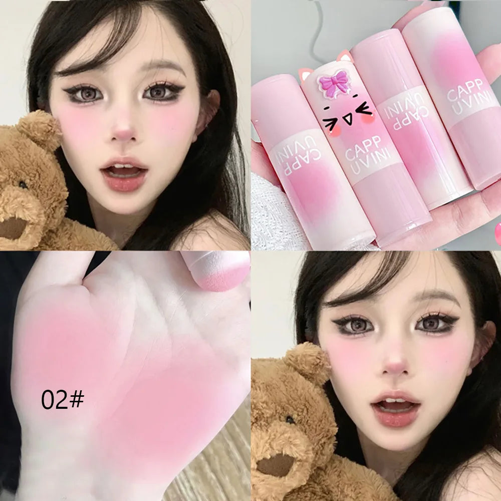 Cappuvini Natural Pink Color Blusher Stick Face Blusher Patting Powder Blusher for Cheeks Cute Korean Style
