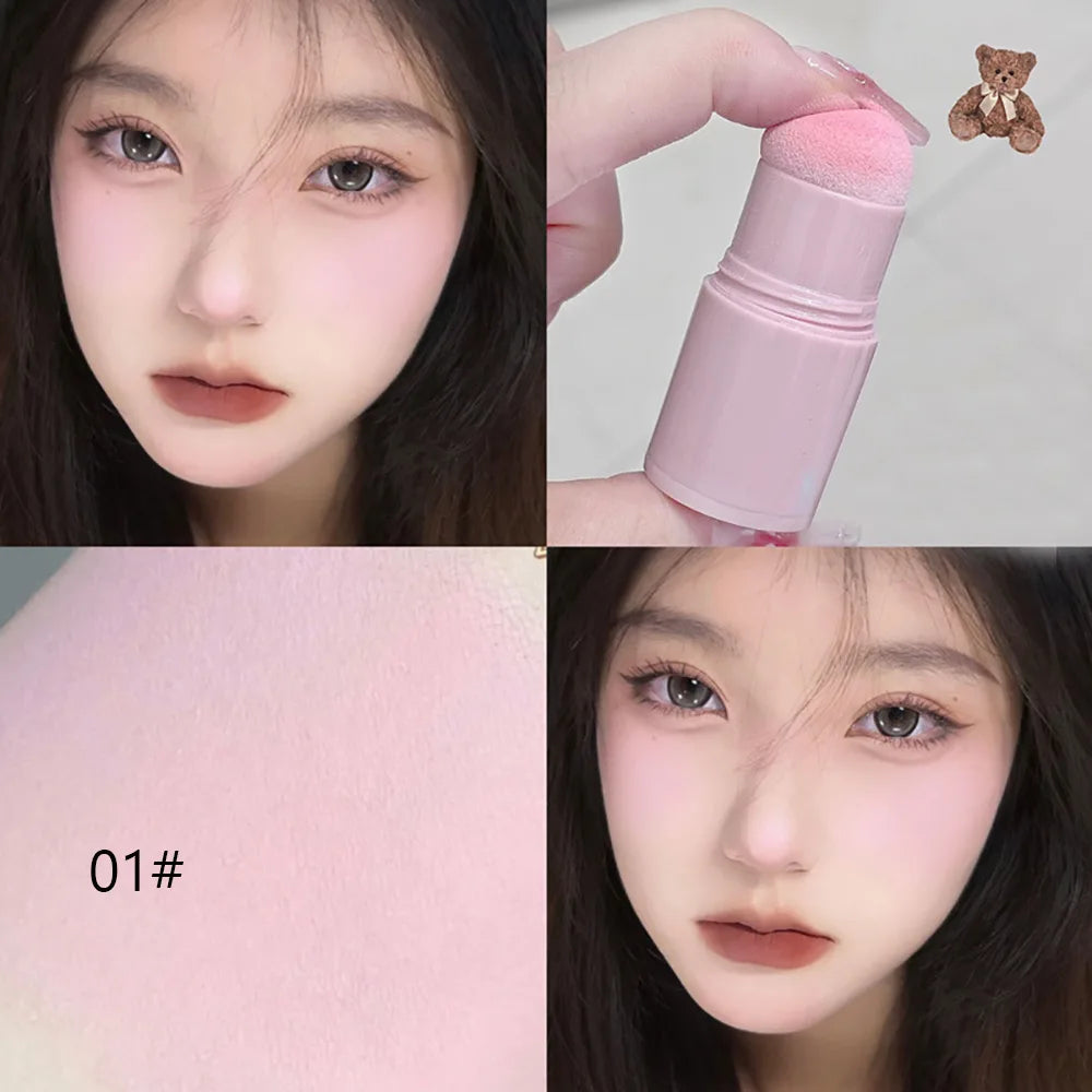 Cappuvini Natural Pink Color Blusher Stick Face Blusher Patting Powder Blusher for Cheeks Cute Korean Style
