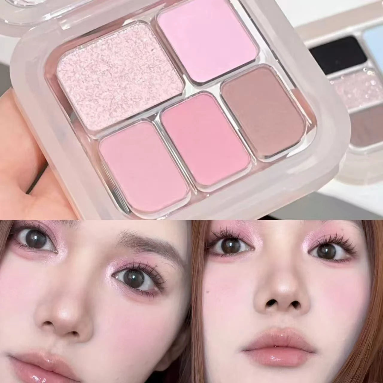 Korean five-color eyeshadow & blush palette, pearlescent matte bright ground color, smoky black & white, cement grey, portable
